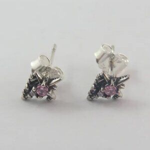 Pandora Castle Pink Stone Stud Earrings – Sterling Silver (A21)